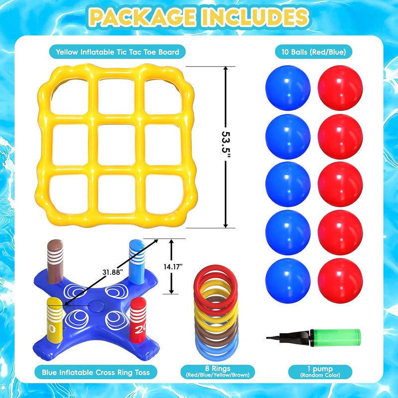 MGparty Pool Toys Games Set, 2-in-1 Inflatable Tic Tac Toe and Ring Toss Game, Outdoor Swimming Pool Party Floats Water Toys for Kids Teens Adults