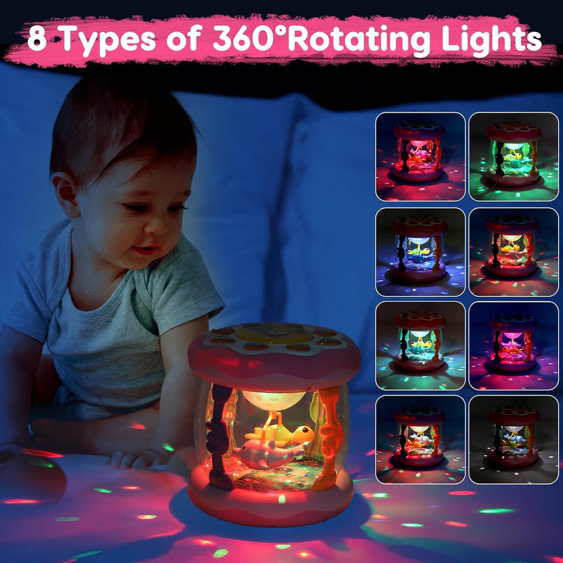Baby Girl Toys Tummy Time Musical Light Up Ocean Rotating Projector Gifts | Infant Aquarium Crawling Walking Learning Toys Newborn Must Have Babies Girls First Birthday Shower Gifts