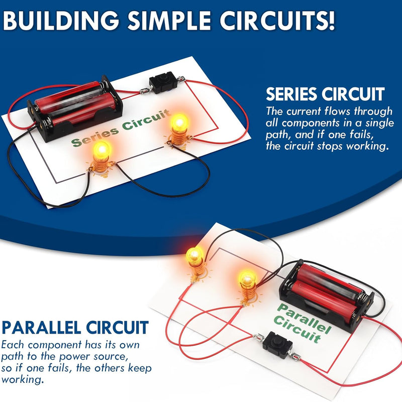 8-Circuit Science Experiment Kit for Kids Ages 8-12, STEM Electrical Light Bulb Experiments, Electric Circuit Building