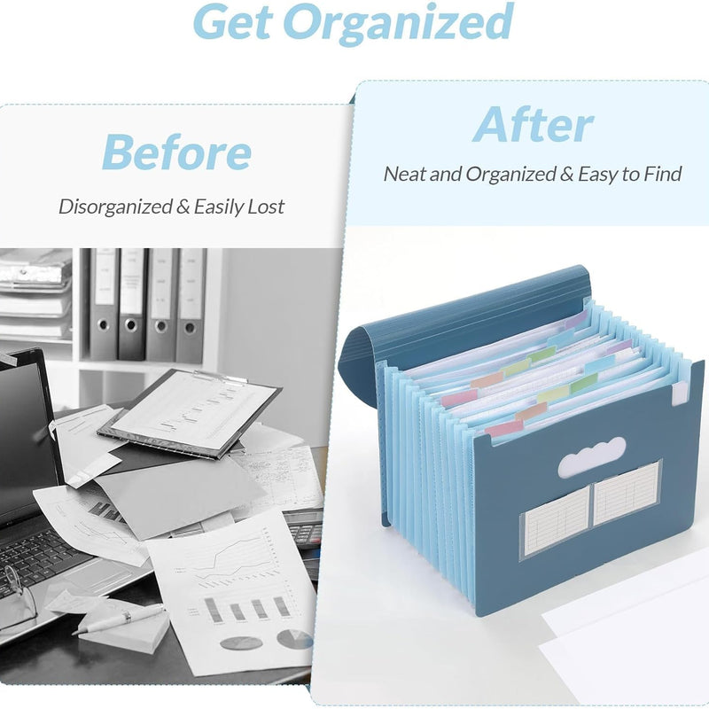 SKYDUE Accordion File Organizer, Expanding File Folder with 13 Pockets, Portable Document Paper Bill Receipt Organizer, Home School Office Supplies, Letter A4 Size Haze Blue