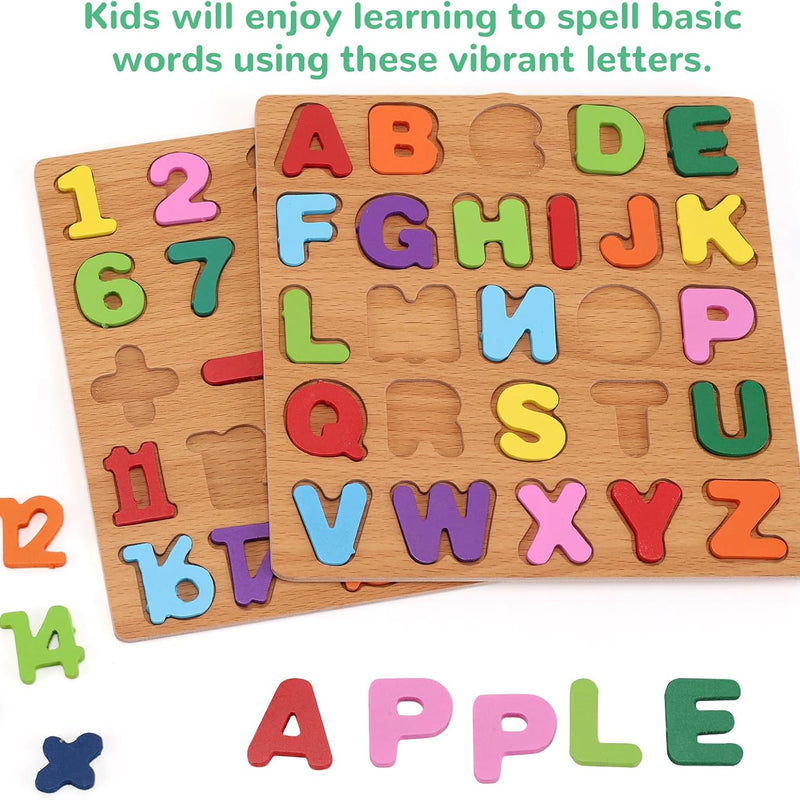 Alphabet and number puzzle for toddlers with wooden design