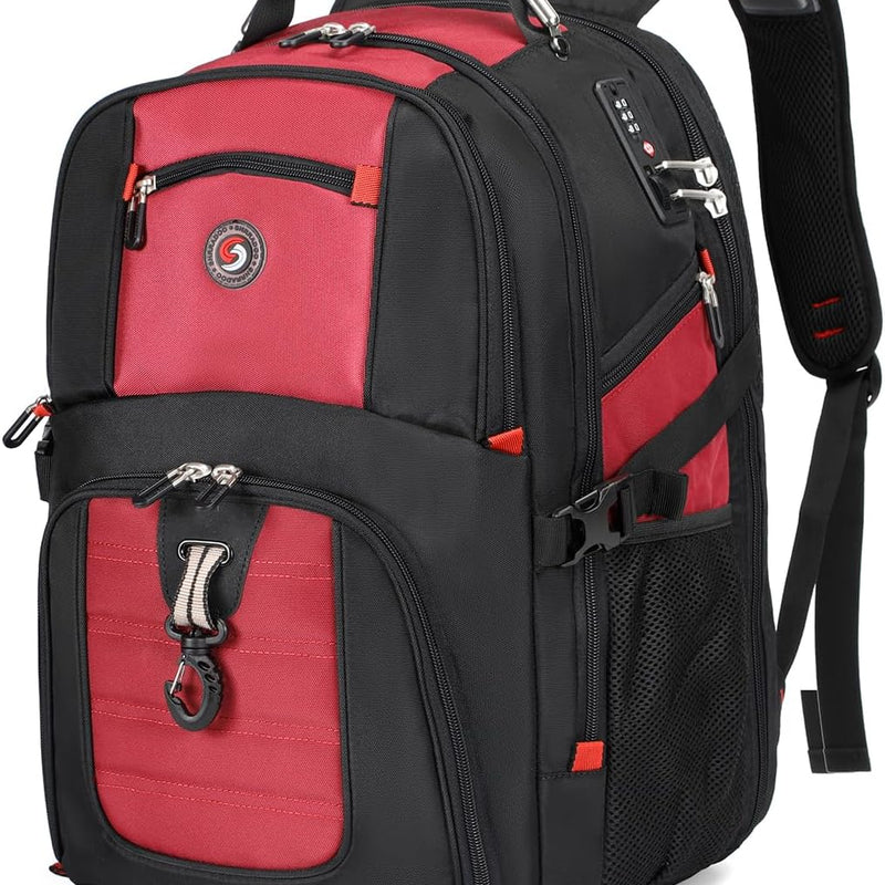 SHRRADOO Extra Large 50L Travel Laptop Backpack with combination lock, College Backpack Airline Approved Business Work Bag Fit 17 Inch Laptops for Men Women,Black