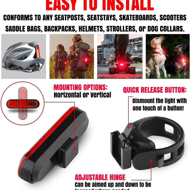 BLITZU USB-C Rechargeable Bike Tail Light 2 Pack Bright Bicycle Rear Cycling Safety Flashlight
