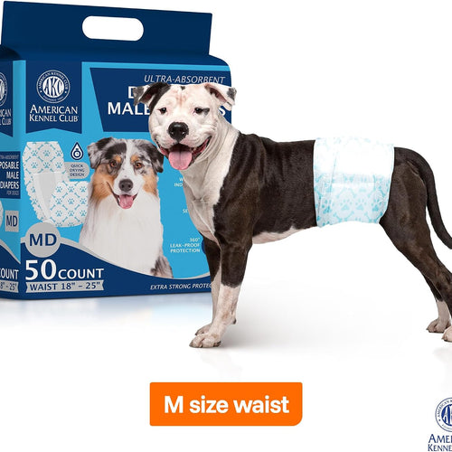American Kennel Club Male Dog Wrap, Disposable Diapers with Wetness Indicator, Medium, 50 Count