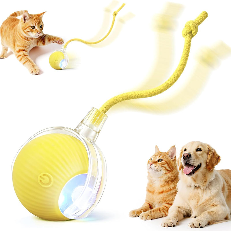 Smart Interactive Automatic Electric Rolling Moving Rechargeable Motion Activated Self Play Electronic Stimulation Chase Teaser Ball Toy with Rope for Indoor Bored Adult Cat and Dog Not Chewing, Pink