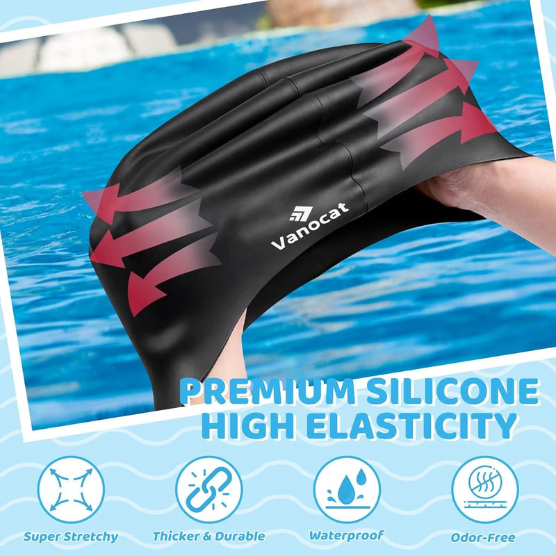 Kids Extra Large Swim Cap for Long Hair, Waterproof Silicone Swimming Caps for Boys Girls Children Youth Teen, Large Swim Hat for Long Thick Curly Hair & Dreadlocks Braids Weaves Afro Hair