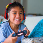 Super Mario Wireless Bluetooth Portable Kids Headphones with Microphone, Volume Reduced to Protect Hearing Rechargeable Battery, Adjustable Kids Headband for School Home or Travel