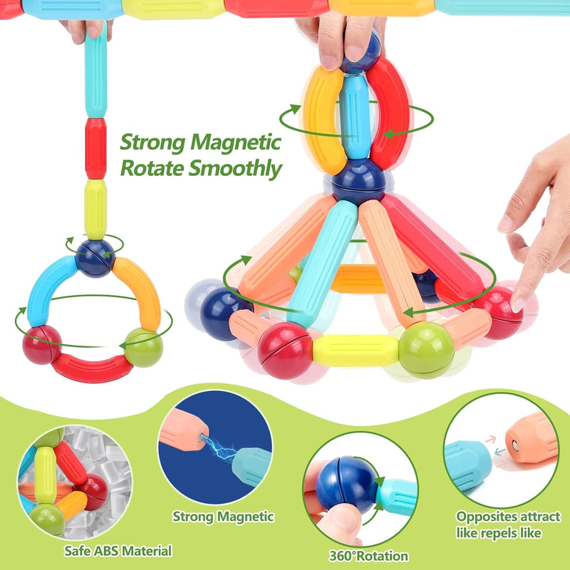 Couomoxa Magnetic Building Blocks for Toddlers: 42-Piece Set for Early STEM Learning with Large Pieces
