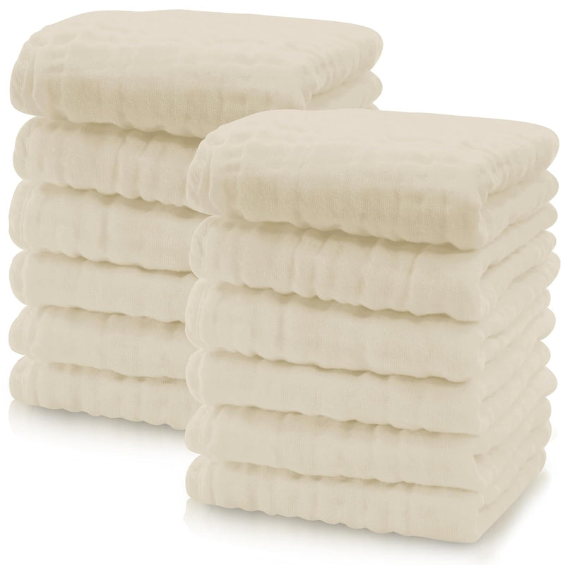 Cute Castle 12 Pack Muslin Burp Cloths for Baby - Ultra-Soft 100% Cotton Baby Washcloths - Large 20'' by 10'' Super Absorbent Milk Spit Up Rags - Burpy Cloths for Unisex, Boy, Girl - White