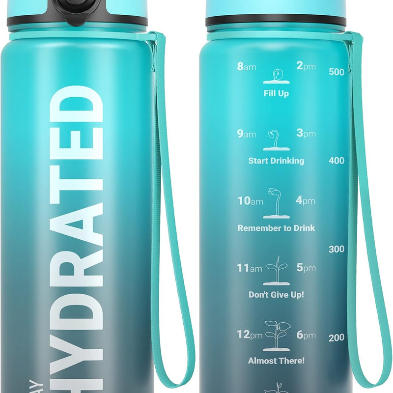 Sahara Sailor Water Bottle 32oz, Tritan Sports Bottle with Time Marker | Bpa Free, Leakproof Wide Mouth With Fast Flow Lid And Cleaning Brush, For Gym School Office Travel, 1 Count