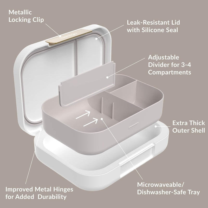 Bentgo® Modern - Leak-Resistant Bento Lunch Box For Adults, Teens, & Larger Appetites; Reusable BPA-Free Meal Prep Container with 3 or 4 Compartments, Dishwasher/Microwave Safe; 5 Cups (White)