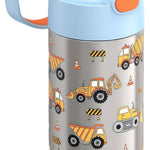 THERMOS FUNTAINER Water Bottle with Straw, 12oz, Construction | Kids Stainless Steel Insulated Water Bottle, Keeps Drinks Cold Longer for School & Play, BPA-Free