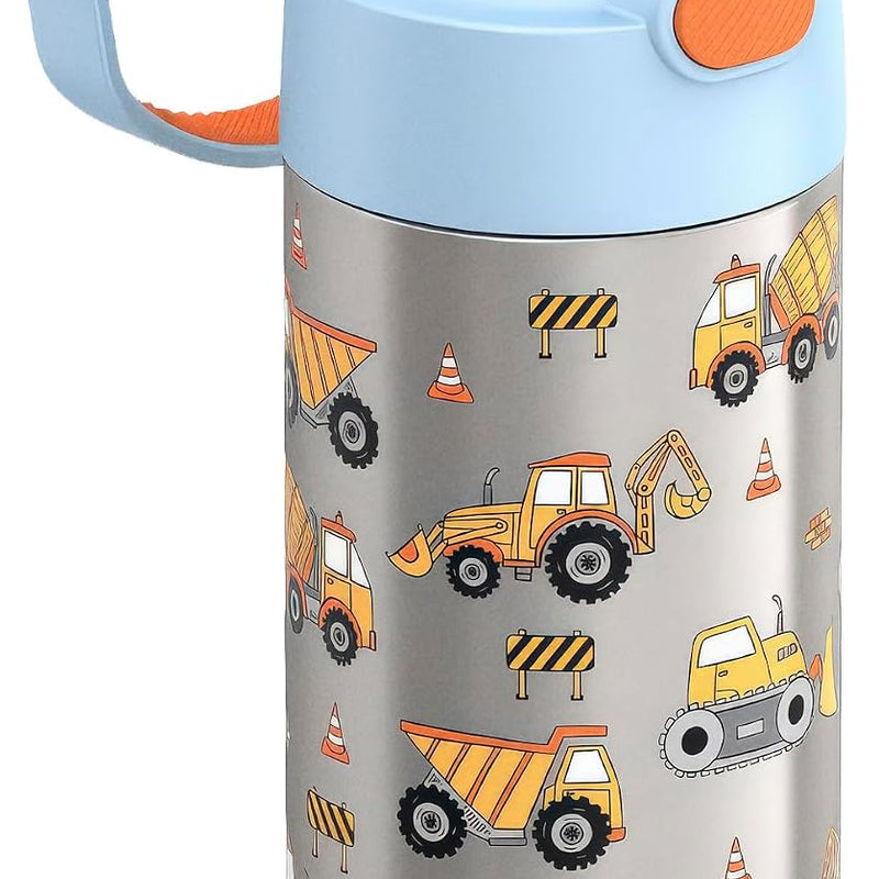 THERMOS FUNTAINER Water Bottle with Straw, 12oz, Construction | Kids Stainless Steel Insulated Water Bottle, Keeps Drinks Cold Longer for School & Play, BPA-Free
