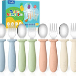 8 Pcs Toddler Utensils Set Kids Silverware with Forks and Spoons | Baby Utensils with Silicone Handle, Anti-Choke Design for Children's Safe Self-Feeding, Food Grade Dishwasher Safe, BPA-Free