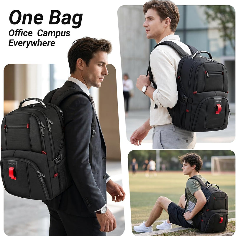 YOREPEK Large Laptop Backpack for Men, Heavy Duty Travel Backpack Carry On Flight Approved, 17 Inch College Work Bookbag, Water Resistant Business Backpack for Men Women, mochilas para hombres