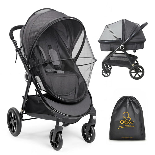 Orzbow Baby Mosquito Net for Stroller, Universal Fit, Breathable, Black | Tear-Resistant Mesh, Insect Barrier w/Travel Bag for Stroller, Car Seat, Bassinet, Cradle, Mini Cribs, Baby Summer Essential
