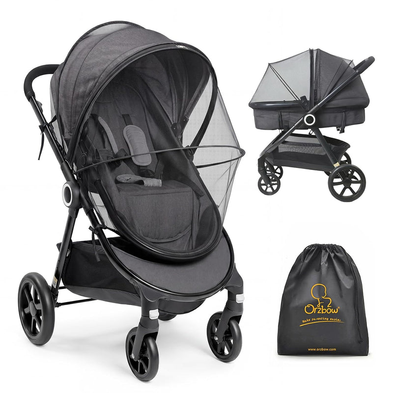 Orzbow Baby Mosquito Net for Stroller, Universal Fit, Breathable, Black | Tear-Resistant Mesh, Insect Barrier w/Travel Bag for Stroller, Car Seat, Bassinet, Cradle, Mini Cribs, Baby Summer Essential