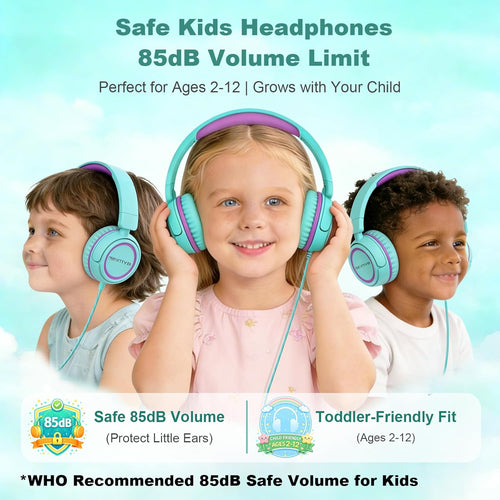 IMYB V1 Kids Headphones with 85dB Safe Volume, Adjustable Fit for Ages 2-12, Ideal for School & Travel