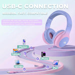 ADOOPE Wired Kids Headphones with USB C Plug, 85dB Safe Volume, Adjustable Headband, Tangle-Free Cord Headphones for School, Tablet, Travel (Light Purple & Pink, Without Microphone)