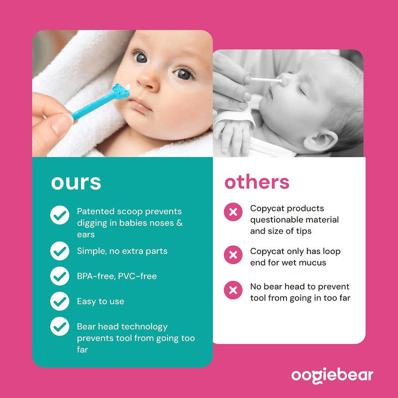 oogiebear Baby Nose & Ear Picker, Safe Booger Remover Tool, 1 Piece, Blue | Safe Dual-Ended Nose Cleaner & Ear Wax Remover for Newborns, Infants & Toddlers, BPA-Free, Patented, Baby Registy Essential