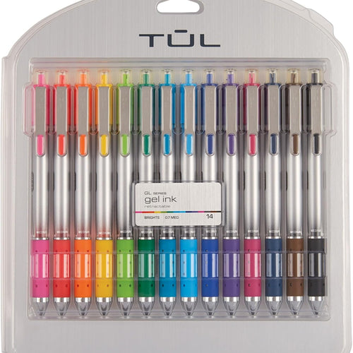 WHJJK TUL Retractable Gel Pens, Bullet Point, 0.7 mm, Gray Barrel, Assorted Standard and Bright Ink Colors, Pack of 14, SG_B01NBW93N6_US