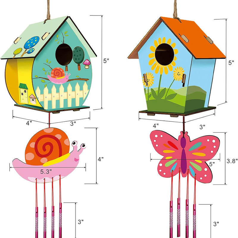 Home Composer 4 Pack DIY Bird House Wind Chime Kits for Children to Build and Paint, Wooden Arts and Crafts for Kids Girls Boys Toddlers Ages 8-12 4-6 6-8
