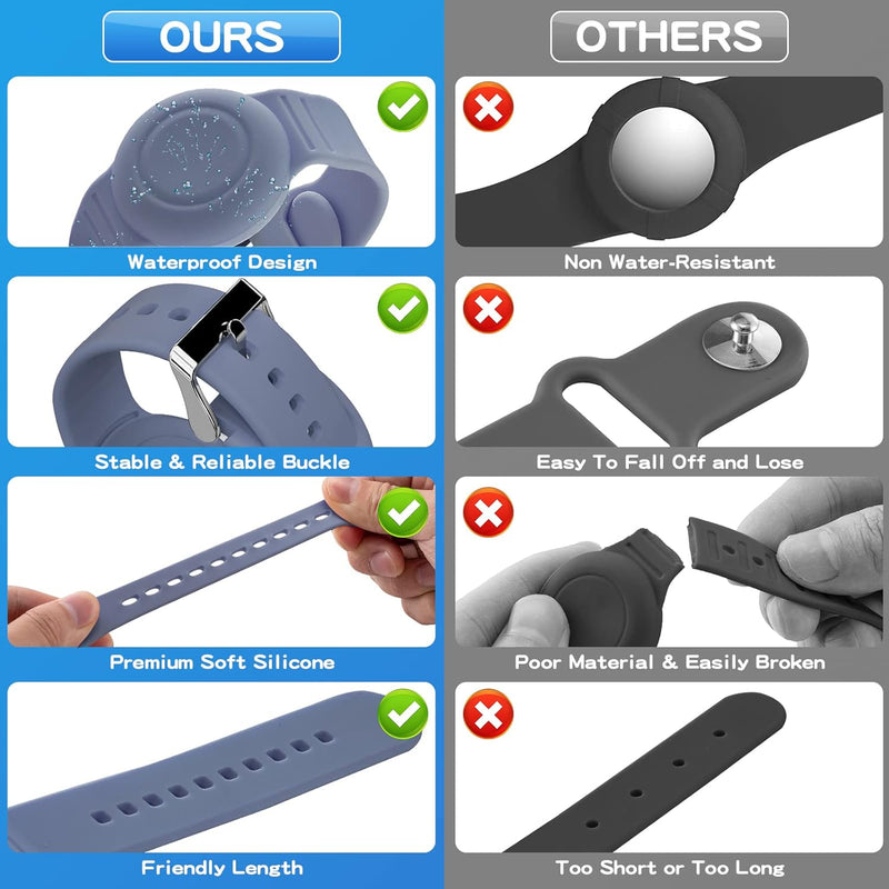 Waterproof Airtag compatible silicone bracelets for kids, 2 pack hidden wristband, lightweight tracker watch band