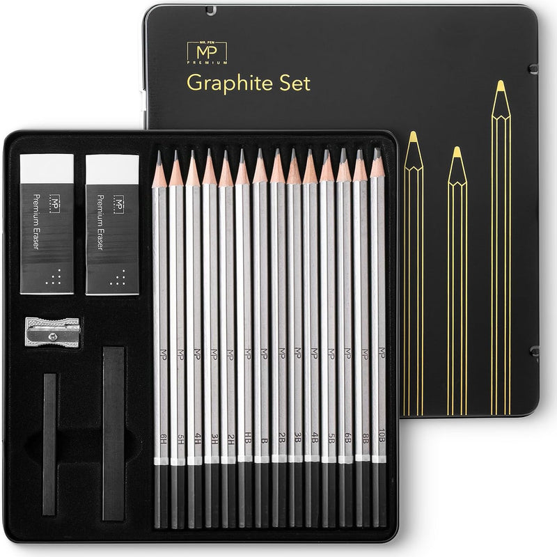 Mr. Pen- Drawing Sketching Pencil Set, 19 pcs, Graphite Pencils (10B-6H) | Graphite Sticks, Erasers, Metal Sharpener, for Drawing, Sketching, Shading & Art Projects