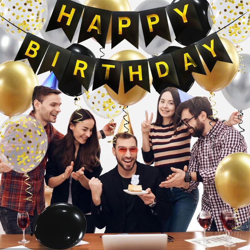 Black Gold Birthday Decoration Set for Men Women Girls and Boys Party