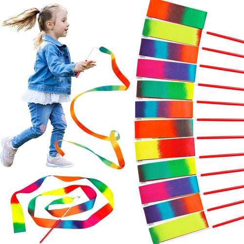 JoyCat 12-Pack Dance Ribbon Party Favors - Vibrant Unicorn and Princess-Themed Gymnastics Wands