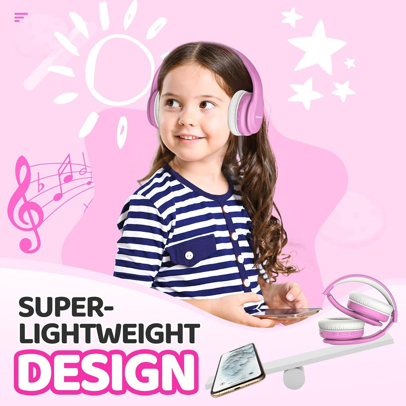 JoySpark Kids Bluetooth Headphones, Lightweight Wireless Headphones for Kids, 85/94dB Volume Limited, 60 Hours Playtime, Bluetooth 5.3, Over-Ear Toddler Headsets with Built-in Mic-Pink