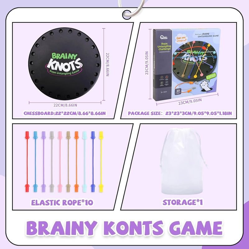Brainy Knots Rope Untangling Game, 10Pcs Twisted Rope Puzzle Game,Strategy Untangling Challenge Puzzle, String Solution Central Lacing Travel Toys for Adults Kids(Black)