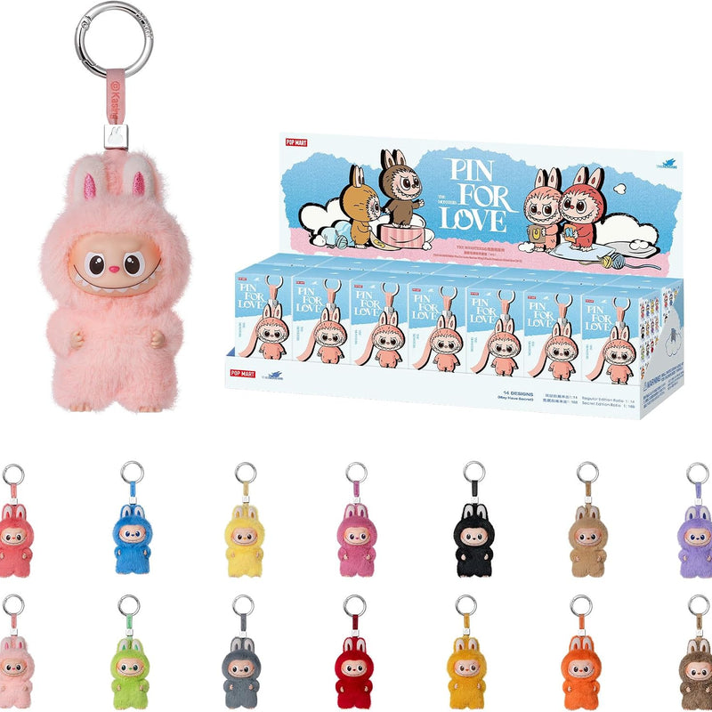 POP MART THE Monster Pin for Love Series (N-Z) Mini Labubu Doll Blind Box Mytery Box Keychain – Vinyl Plush Pendant, Bag Charms, Collectible Holiday & Birthday Gift for Kids & Adults, Single Box