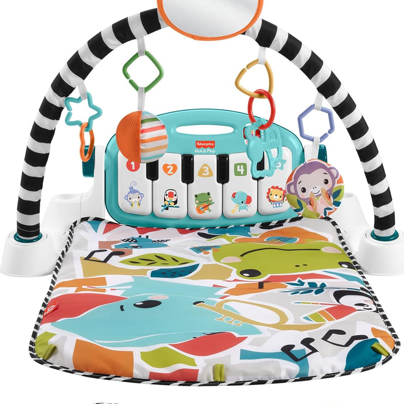 Fisher-Price Baby Musical Toy Set Glow and Grow Kick & Play Piano Gym Blue Playmat with 2 Rattle Maracas for Newborns Ages 0+ Months