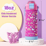 Fimibuke 18oz Kids Insulated Water Bottle with 2-in-1 Straw & Spout Lid | Leak Proof 18/8 Stainless Steel Vacuum Tumbler with Pop-Open Lid, BPA-Free Kids Cup for Travel School Girl Boy Toddler 2 Pack
