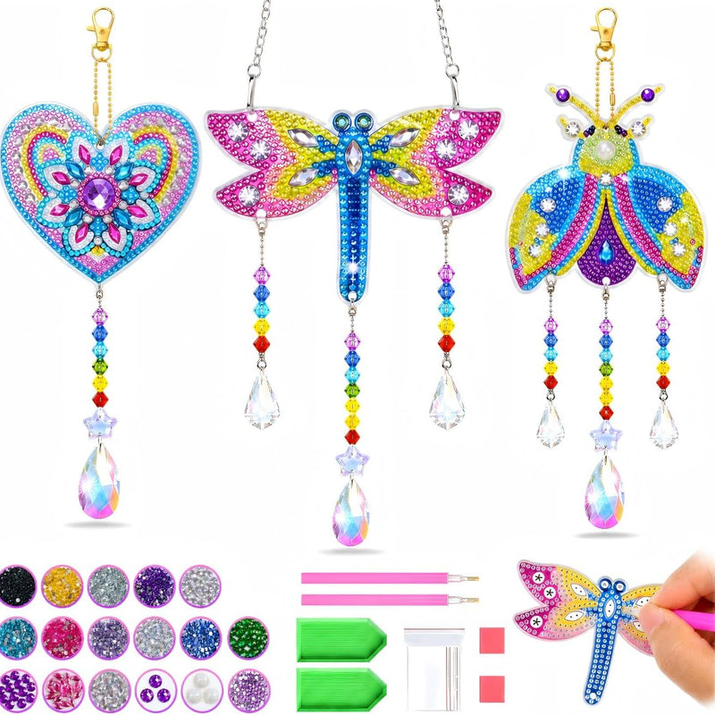 Diamond Art Kits for Kids Ages 8-12, 3 PCS DIY Gem Art Suncatchers for Kids | Diamond Art Kit with 3 Paintings and 2 Tool Sets, Craft Kits Birthday Gift for Girls Ages 8-12, Home/Garden/Backpack Décor