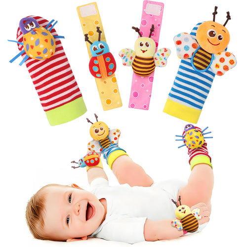 Bloobloomax Wrist Rattle Socks and Foot Finder Set for Baby Boys and Girls 0-36 Months