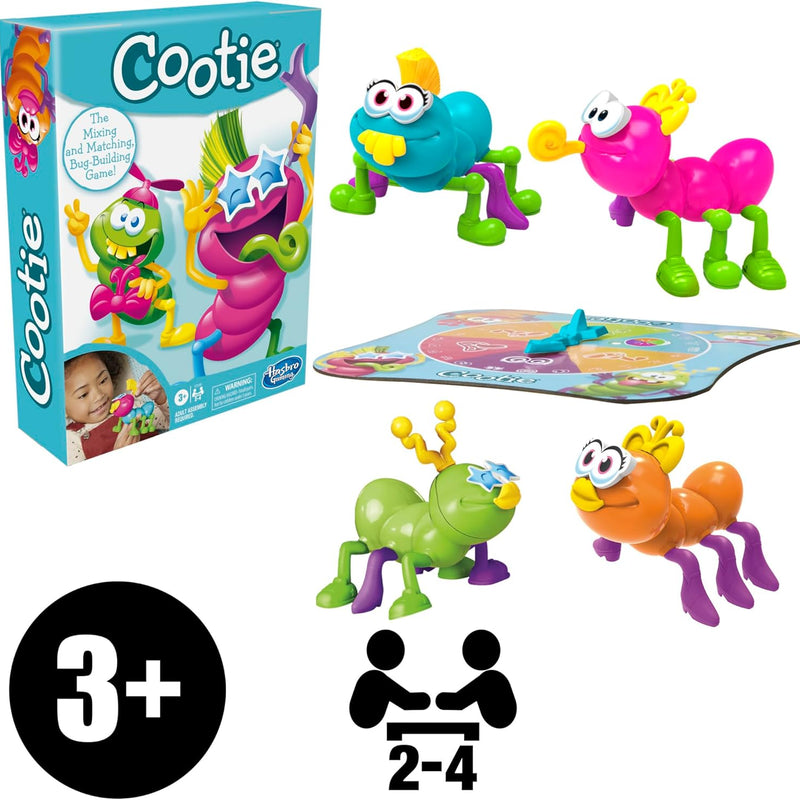 Hasbro Gaming Cootie Board Game for Kids 2-4 Players Ages 3+ Easy Preschool Bug-Building Game