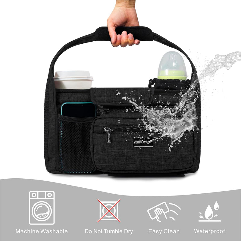 TOPDesign Universal Baby Stroller Organizer, Stroller Caddy with Detachable Mesh Bag & Heightened Insulated Cup Holders & Non-Slip Secure Hooks Accessories, Fits Most Strollers (Checkerboard)