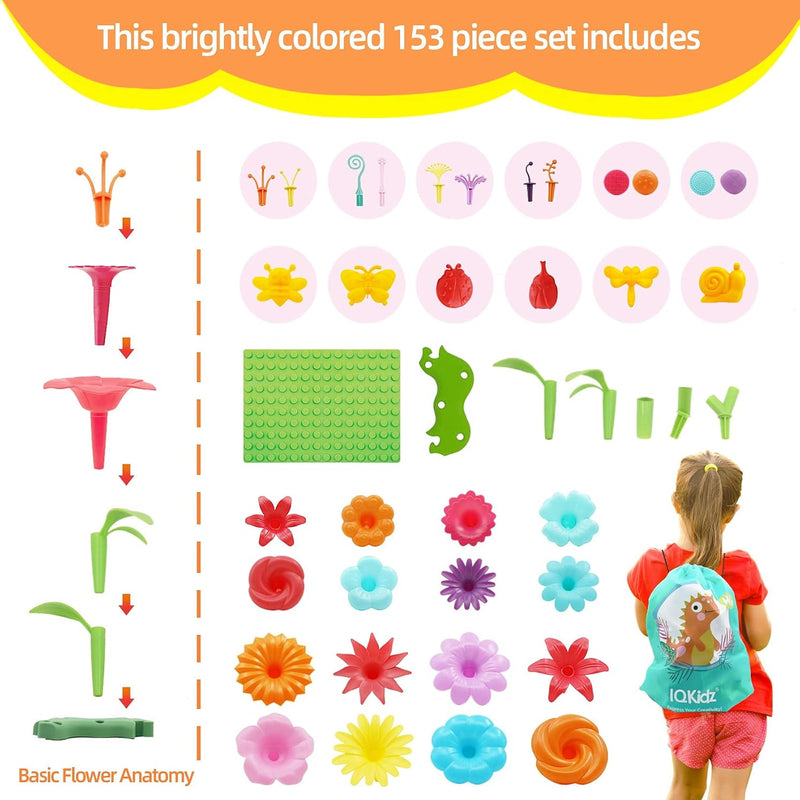 iqkidz 3-6 years old flower garden building toy with insect pegs educational activity gifts for girls preschool-kindergarten