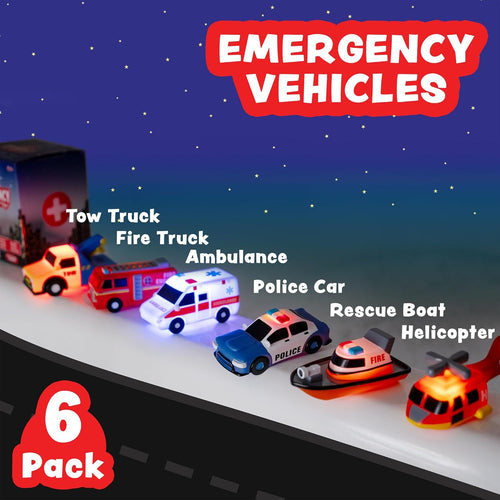 Tub Works Emergency Cars Light Up Bath Toys, 6 Pack, Water-Activated Lights, Soft and Squeezable