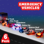 Tub Works Emergency Cars Light Up Bath Toys, 6 Pack, Water-Activated Lights, Soft and Squeezable