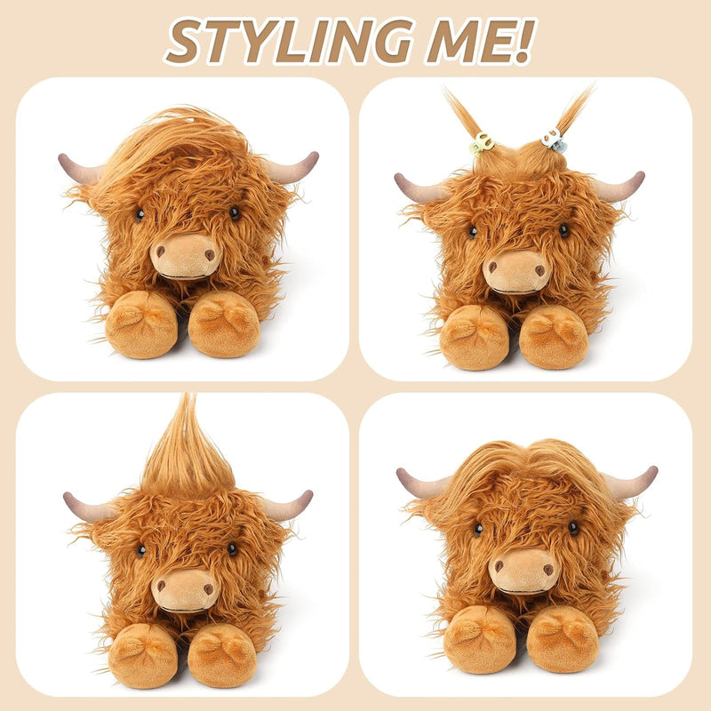 Highland Cow Stuffed Animals, Microwavable Stuffed Animals Heating Pad for Cramps, Pain Stress Relief, Heatable & Coolable Lavender Scented Cow Plush Toy for Anxiety, Women Kid Bedtime Highland Cattle