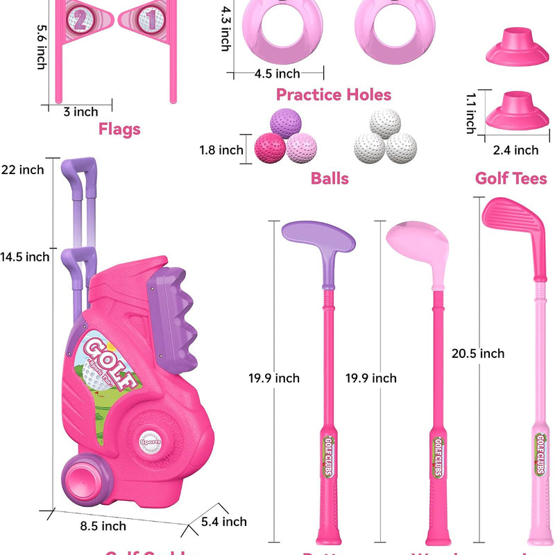 Liberry Toddler Golf Clubs Set Toy for 1 2 3 4 Years Old Girls Boys, Pink | Upgraded Kids Golf Cart, Shoulder Strap Design, Indoor and Outdoor Sports Game, Birthday Gifts for Baby
