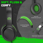 UKELALA Green Wired Headphones for Youth - Portable On Ear Headphones for School Airplane Travel