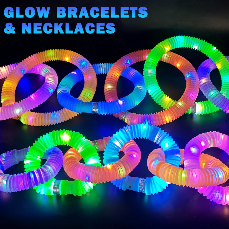 Glow Sticks Camping Essentials for Toddlers - 6 PCS LED Light Up Pop Tube Wand Toys