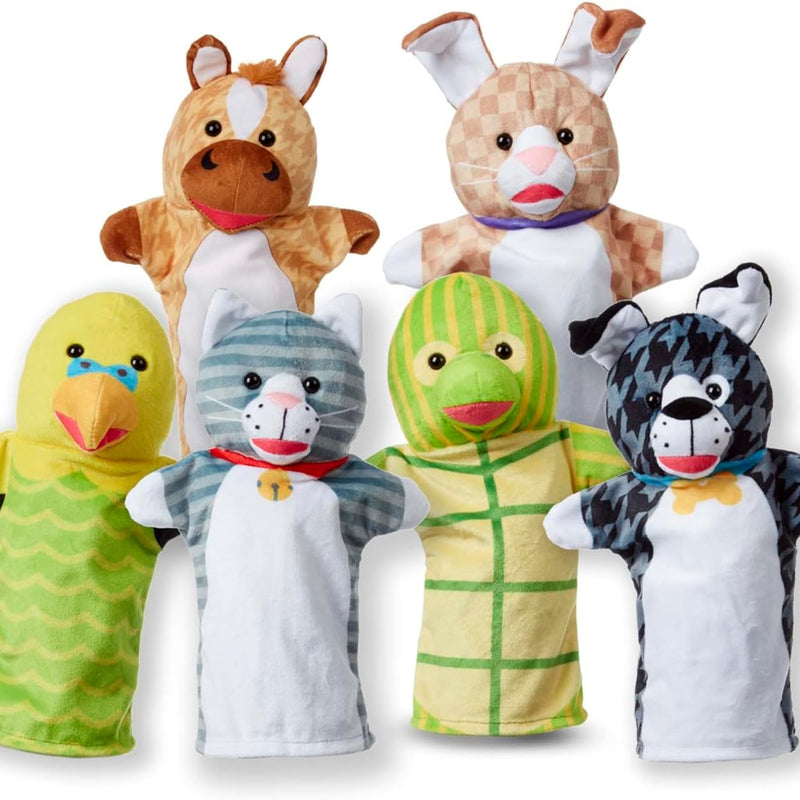 Melissa & Doug Barn Buddies Soft Farm Animal Hand Puppets - Set of 6 Cuddly Characters for Imaginative Play, Storytelling, and Skill Development for Ages 2-6.