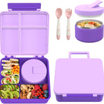 Pawtong Bento Lunch Box with 8oz Soup Thermo, Kids Leakproof Lunch Food Containers with 4 Compartment, Kids Thermo Insulated Hot Food Jar for School, Trvael - (Pink)