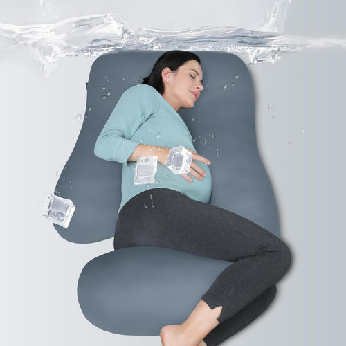 MOON PARK Pregnancy Pillows for Sleeping - U Shaped Full Body Maternity Pillow with Removable Cover - Support for Back, Legs, Belly, Hips - 57 Inch - Grey - Cooling Cover