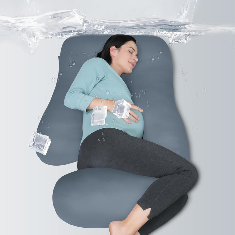 MOON PARK Pregnancy Pillows for Sleeping - U Shaped Full Body Maternity Pillow with Removable Cover - Support for Back, Legs, Belly, Hips - 57 Inch - Grey - Cooling Cover